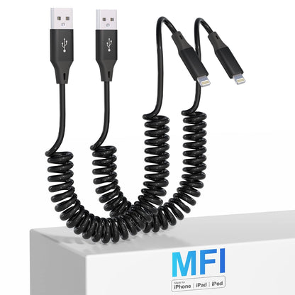 2x spiralni Lightning kabel za iPhone MFi CarPlay USB – rastezljiv, kompaktan