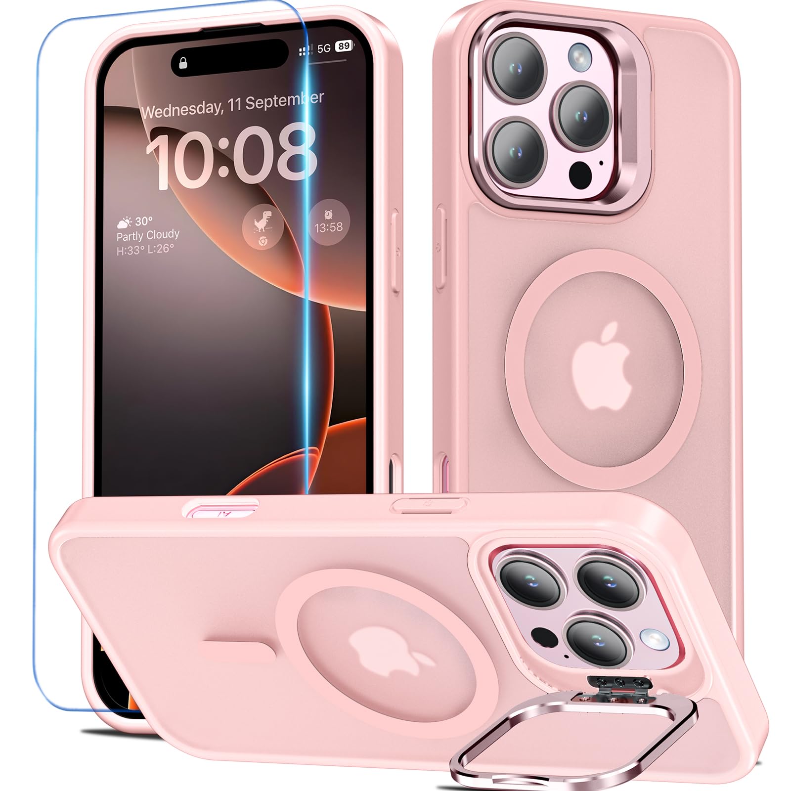 magsafe ovitek s kaljenim steklom za iphone 16 pro max roza