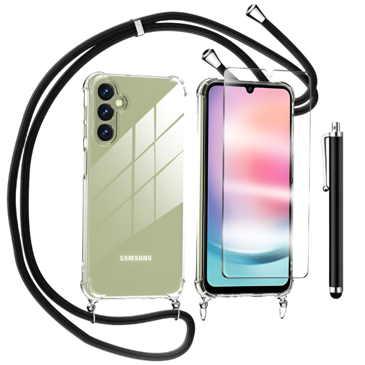 Ovitek z vrvico + zaščitno steklo + pisalo za Samsung A24 4G – Infostyle – Prozorna