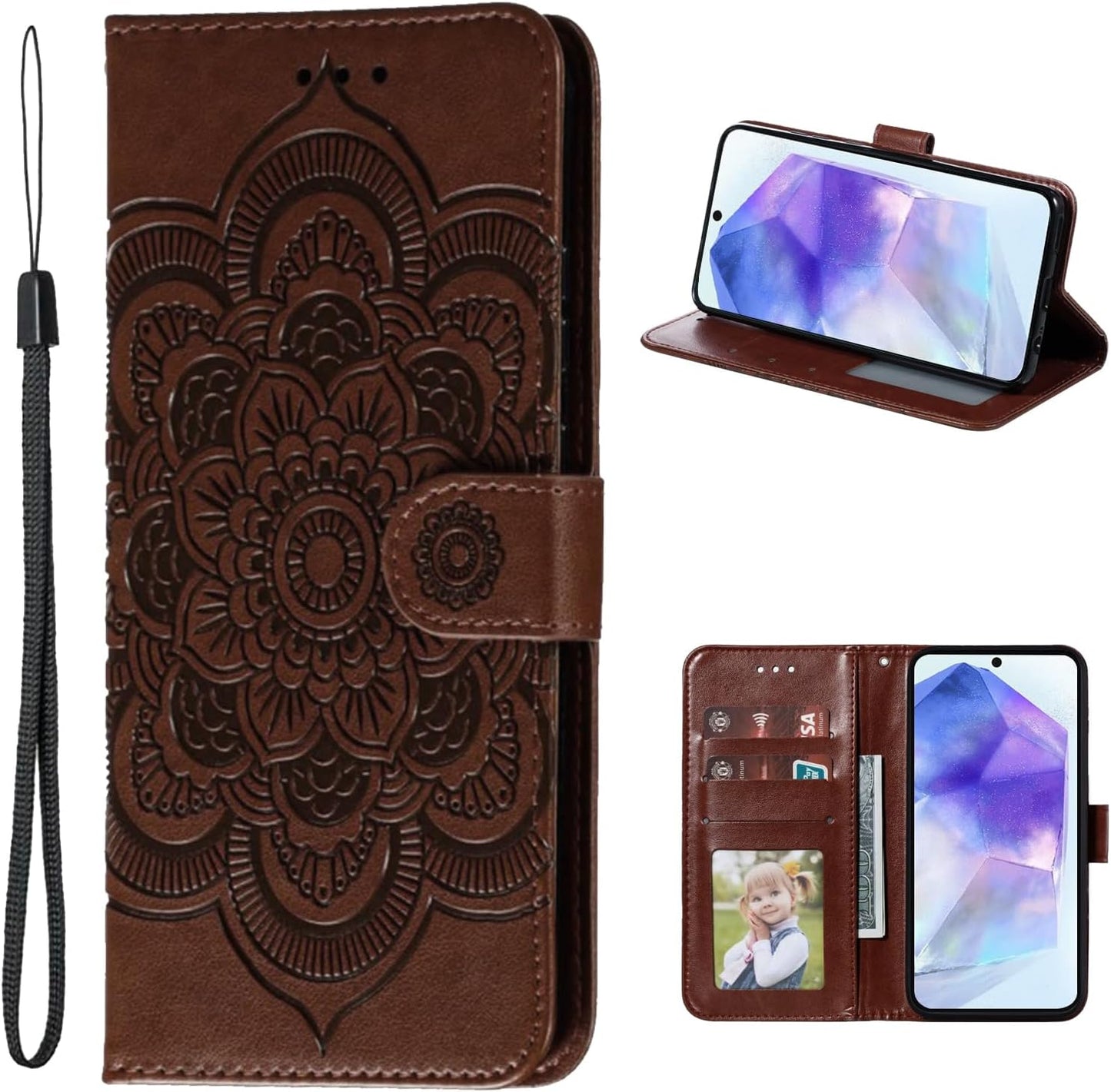 Preklopna torbica Mandala za Samsung Galaxy A55 5G - rjava: Mandala preklopna torbica Samsung Galaxy A55 5G rjava