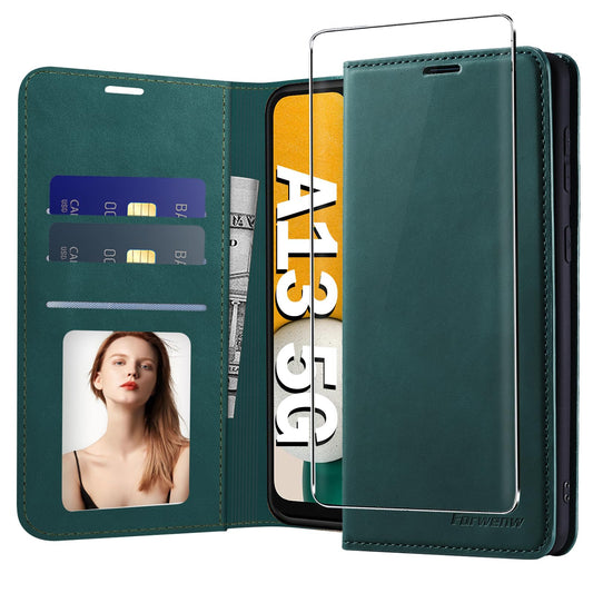 Preklopna torbica + zašèitno steklo za Samsung Galaxy A13 5G zelena