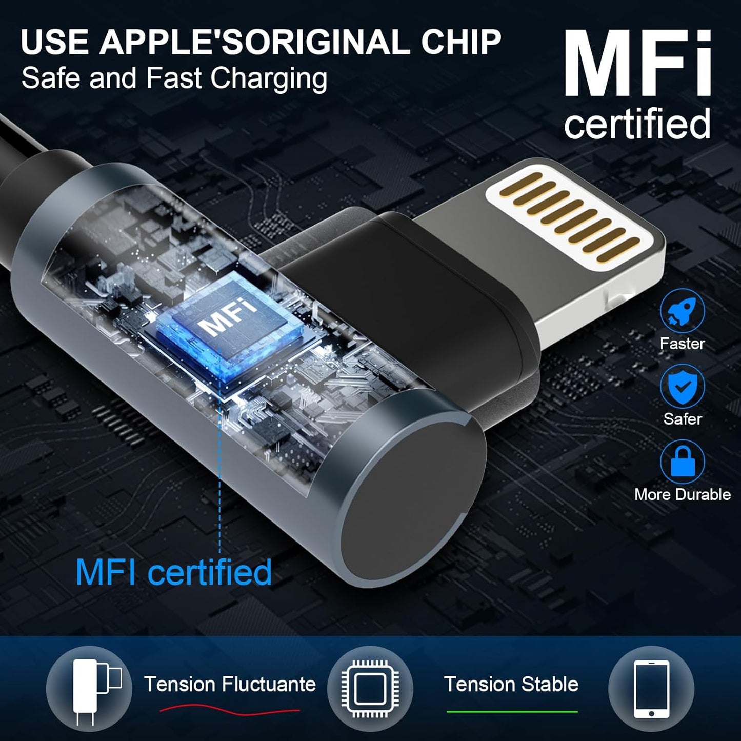 90° spiralni Lightning kabel za iPhone MFi CarPlay – kutni USB kabel