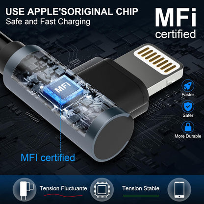 90° spiralni Lightning kabel za iPhone MFi CarPlay – kutni USB kabel