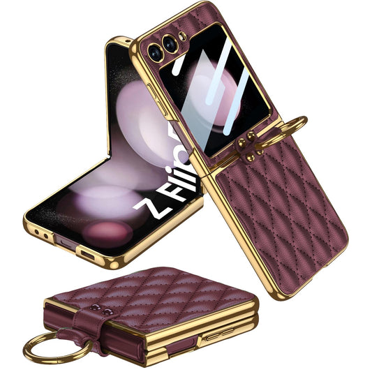 Usnjena torbica Miimall za Samsung Galaxy Z Flip 5 temno rdeèa