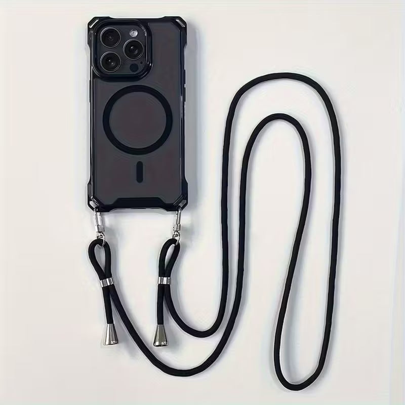 Silikonska maskica s trakom MagSafe za iPhone 15 Pro Max – crna