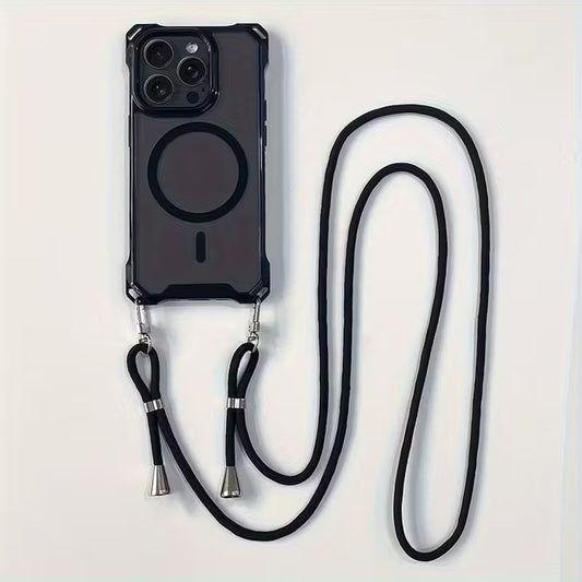 Silikonska maskica s trakom MagSafe za iPhone 15 Pro Max – crna