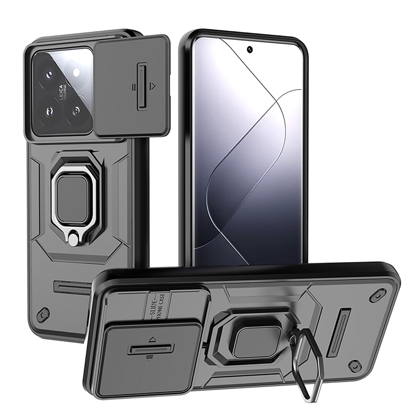 Maska za Xiaomi 14 Pro – TPU+PC zaštitna maska s kliznim poklopcem kamere, crna