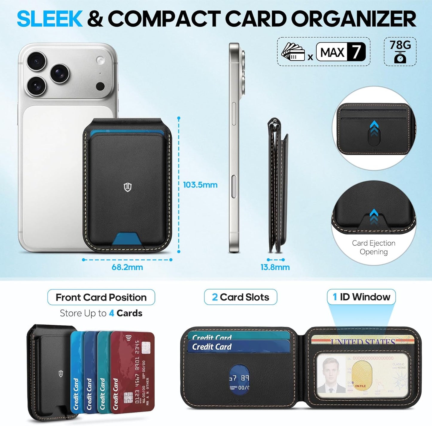 SHIELDON magnetski kožni novčanik za iPhone 12–17 seriju – MagSafe, RFID, postolje, retro crna