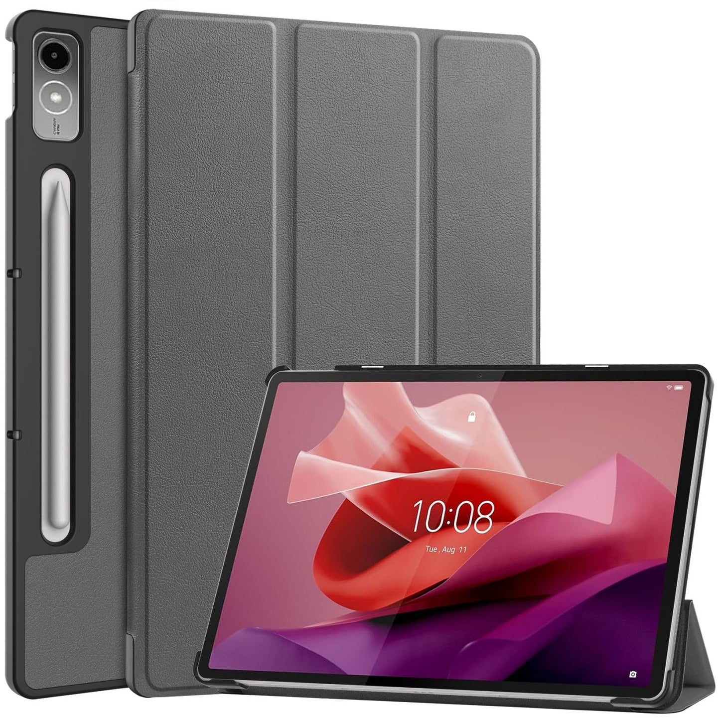 GIOPUEY preklopna futrola za Lenovo Tab P12 12.7 (2023) – 360° zaštita sa stalkom, siva