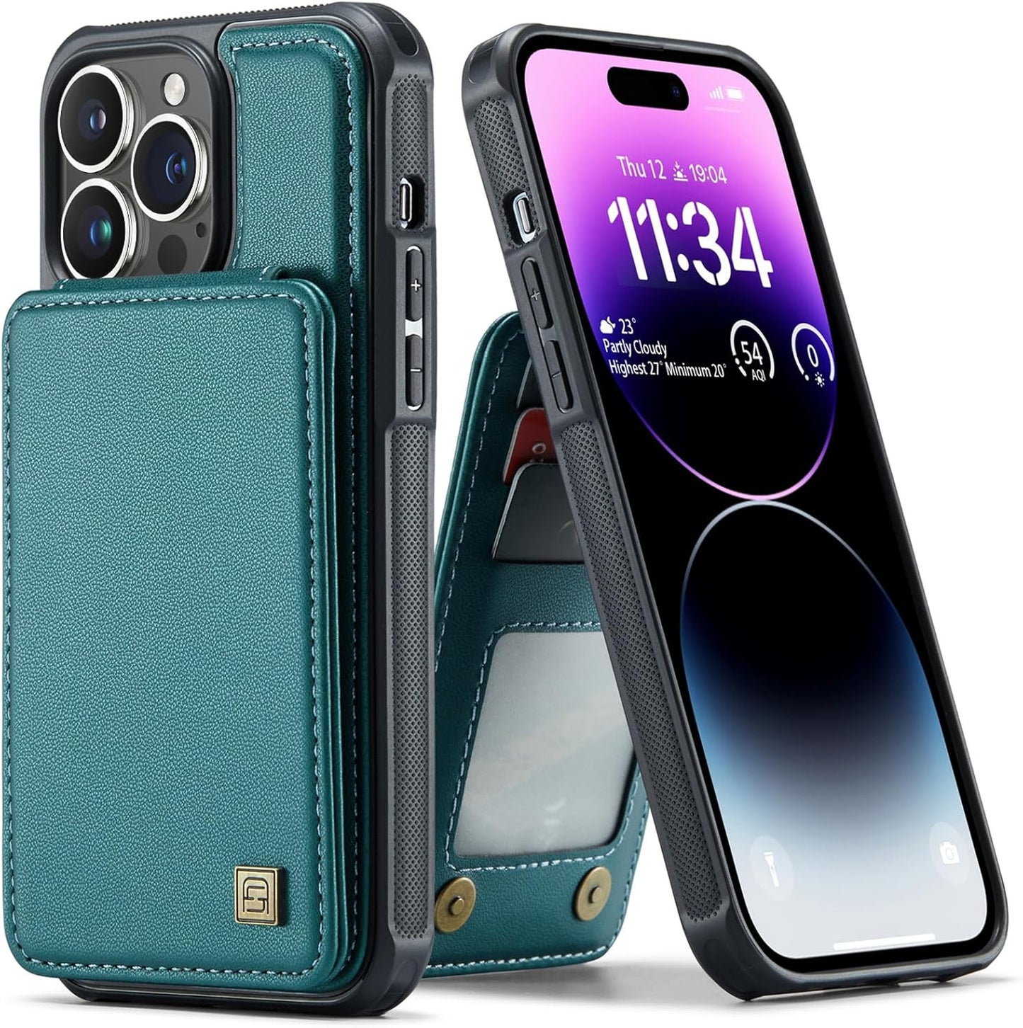 URMAX maskica za iPhone 14 Pro Max – zeleno-plava, RFID novčanik sa stalkom