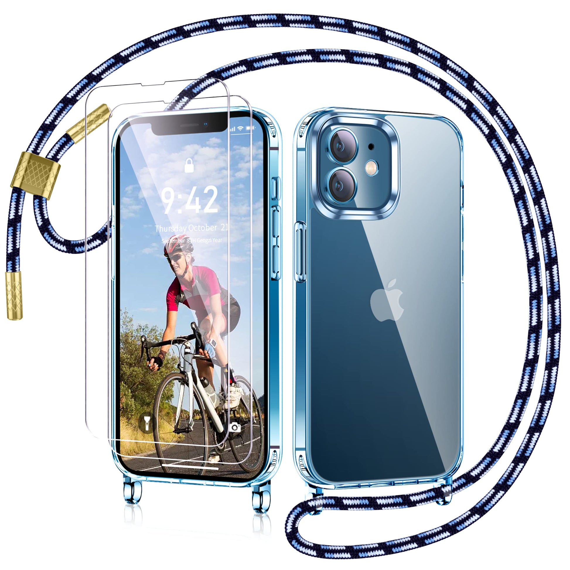 AROYI ovitek z vrvico + 2x steklo za iPhone 12 / 12 Pro modra