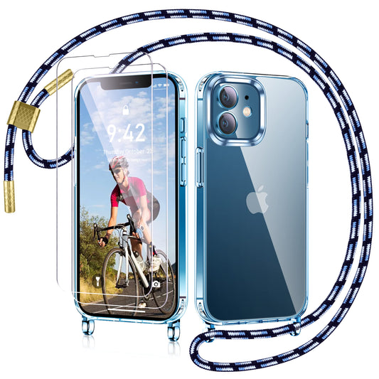 AROYI ovitek z vrvico + 2x steklo za iPhone 12 / 12 Pro modra