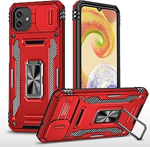 Ovitek BigCousin za Samsung Galaxy M13 5G / A04 – zaščita kamere, 360° vrtljivo stojalo, rdeč