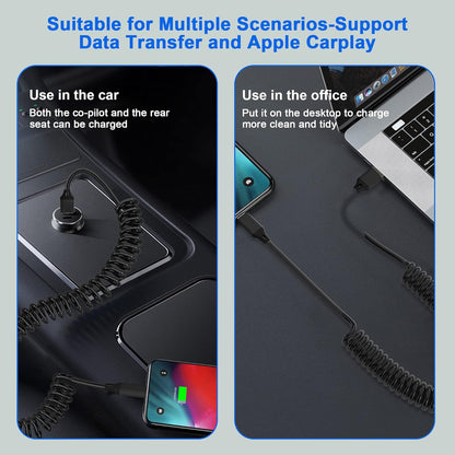 2x spiralni Lightning kabel za iPhone MFi CarPlay USB – rastezljiv, kompaktan