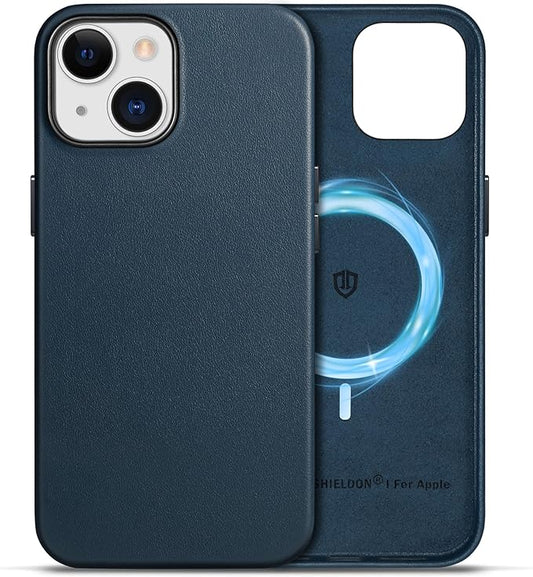 SHIELDON kožna torbica za iPhone 15 6,1" – prava koža, MagSafe, tanka, tamnoplava
