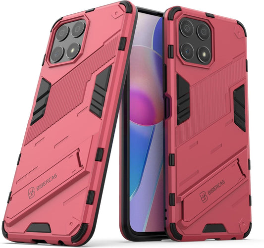 GIOPUEY ovitek za Honor X8 – TPU+PC, stojalo, zaščita proti udarcem (roza rdeča)