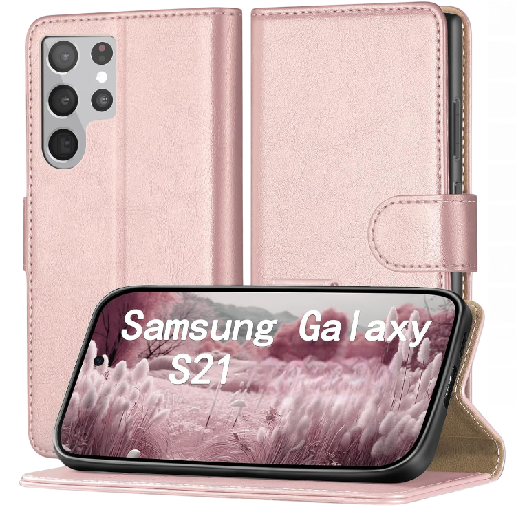 Preklopna torbica "RingPi" za Samsung Galaxy S21 5G – Roza / TPU silikon + PU usnje