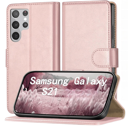 Preklopna torbica "RingPi" za Samsung Galaxy S21 5G – Roza / TPU silikon + PU usnje