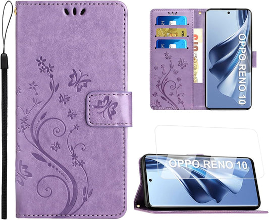 Preklopna torbica i zaštitno staklo za Oppo Reno 10 / 10 Pro – ljubičasta