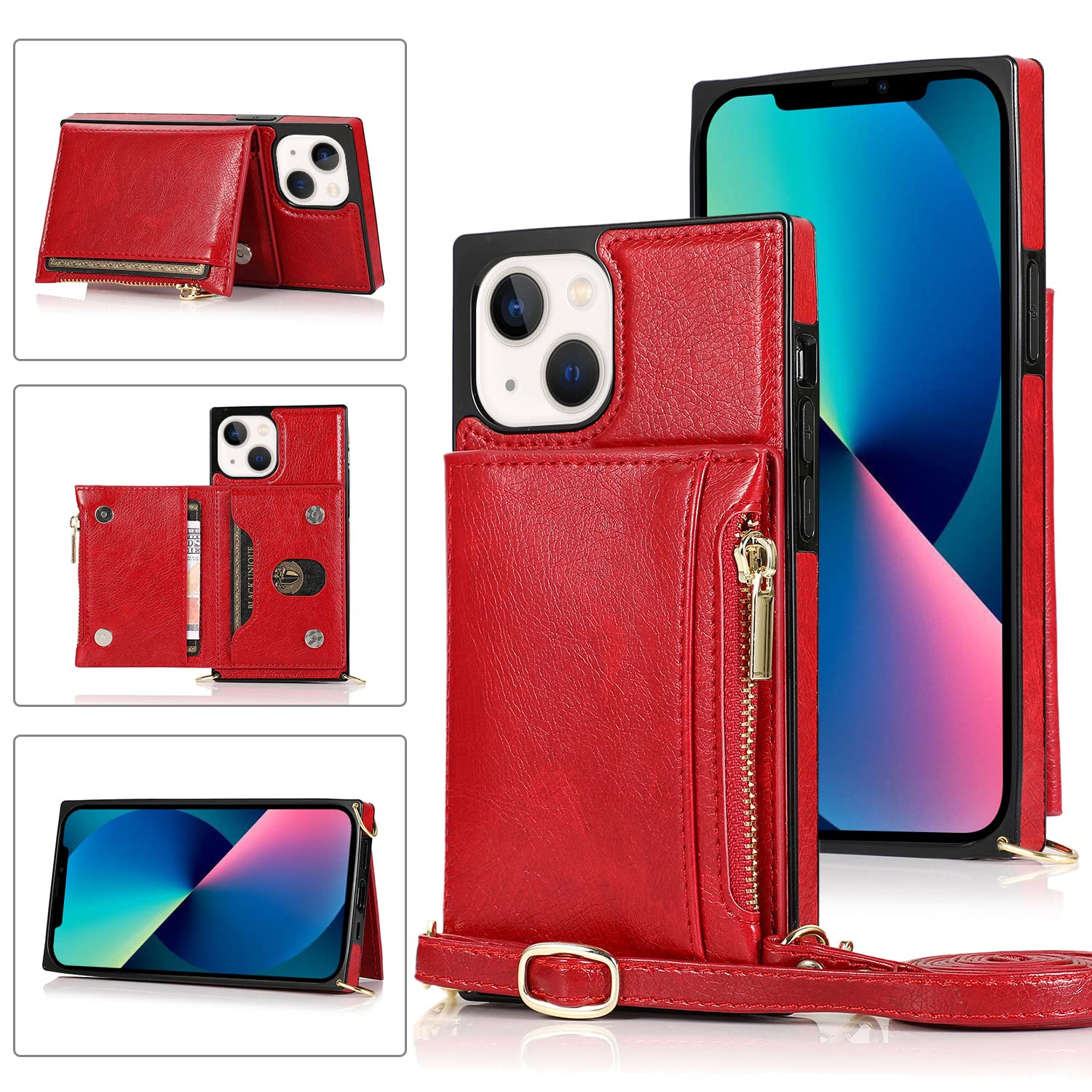 LOKASS ovitek z denarnico in trakom za iPhone 13 / 14 rdeèa