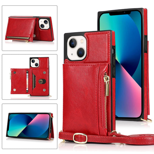 LOKASS ovitek z denarnico in trakom za iPhone 13 / 14 rdeèa
