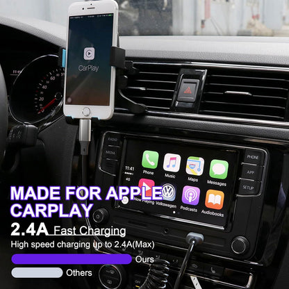 Spiralni Lightning kabel za iPhone MFi CarPlay USB – rastezljiv 0.4–1.2 m