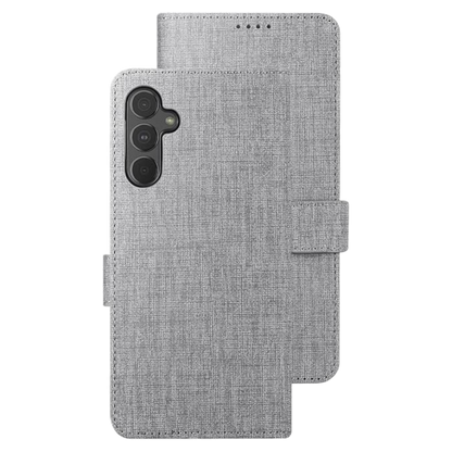 Preklopna torbica "Foluu" za Samsung Galaxy A34, siva – Siva / Ekološko usnje + TPU silikon
