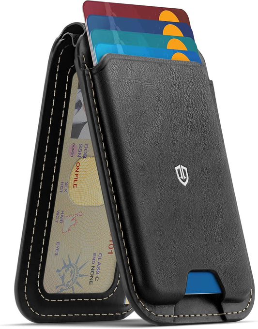 SHIELDON magnetna usnjena denarnica za iPhone 12–17 serijo – MagSafe, RFID, stojalo, retro črna