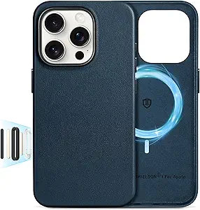 SHIELDON kožna futrola za iPhone 16 Pro – tamnoplava, MagSafe