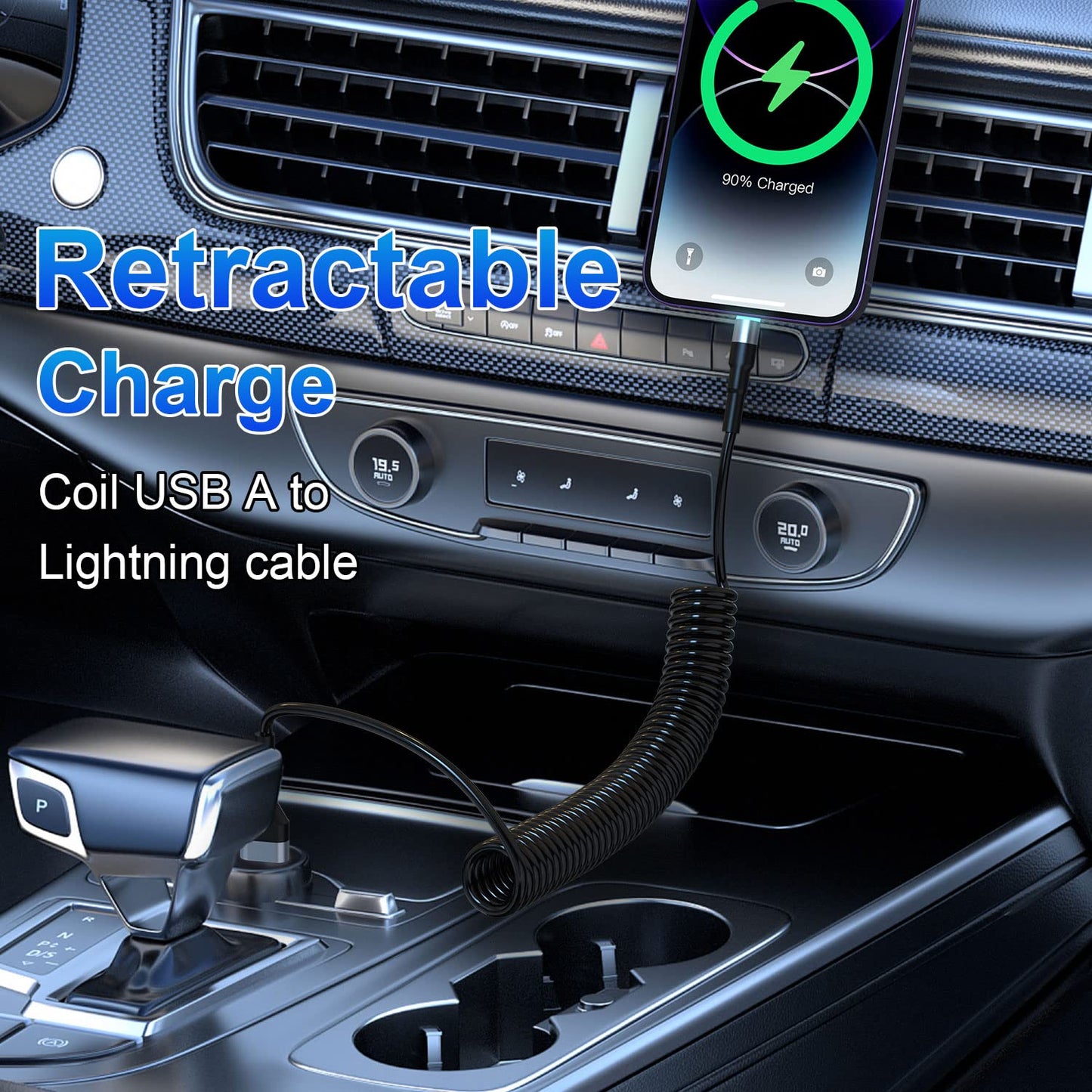 Spiralni Lightning kabel za iPhone (2 komada) MFi CarPlay USB – LED, rastezljiv