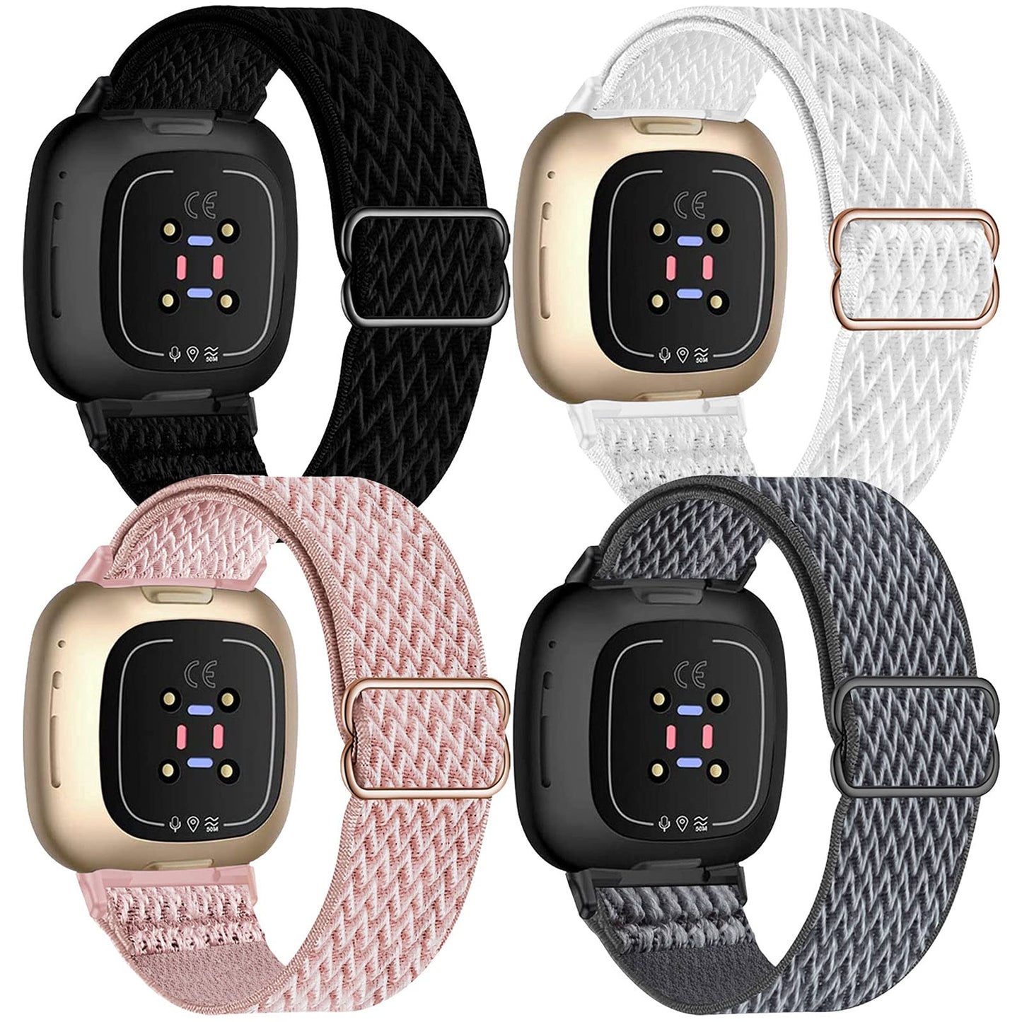 Najlonski paščki za Fitbit Versa 3 / Sense (4 kosi) – nastavljiv, zračen športni pašček