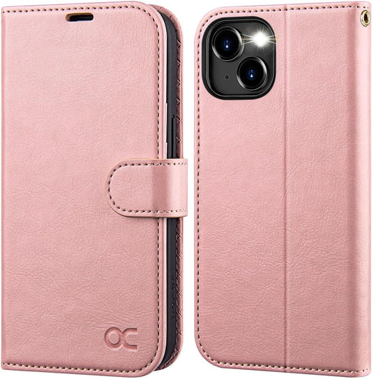 OCASE preklopna torbica za iPhone 14 Plus – zlatno-ružičasta