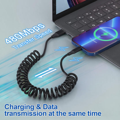 2x spiralni Lightning kabel za iPhone MFi CarPlay USB – rastezljiv, kompaktan