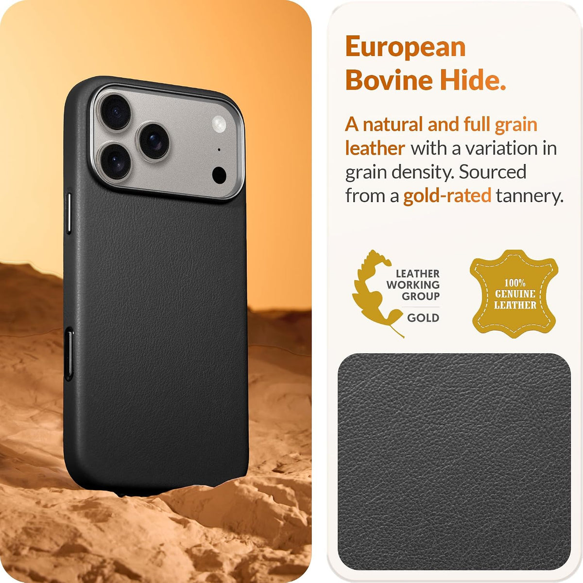 LONLI ovitek iz pravega evropskega usnja Vele za iPhone 17 Pro - črn