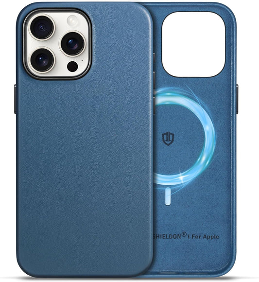SHIELDON Kožna torbica za iPhone 15 Pro Max – magnetsko punjenje (kraljevski plava)