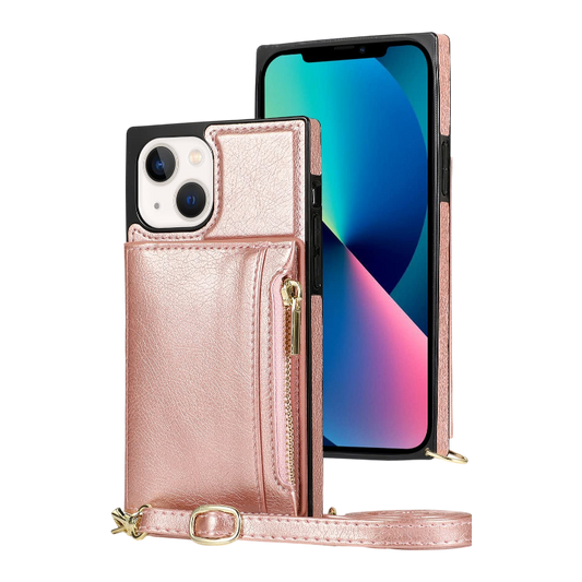 Ovitek za telefon z denarnico in trakom "LOKASS" iPhone 13/14 – Infostyle – Roza