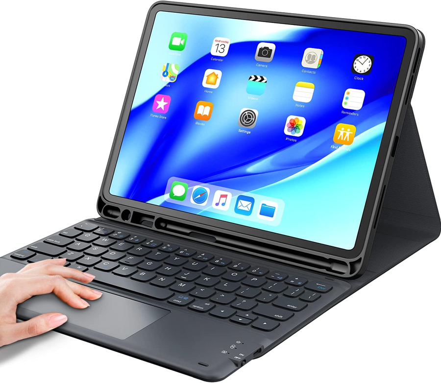 Preklopna torbica s tipkovnico za tablični računalnik iPad Pro 11 (4/3/2/1Gen), iPad Air 5/4 – Earto – Črna / Umetno usn