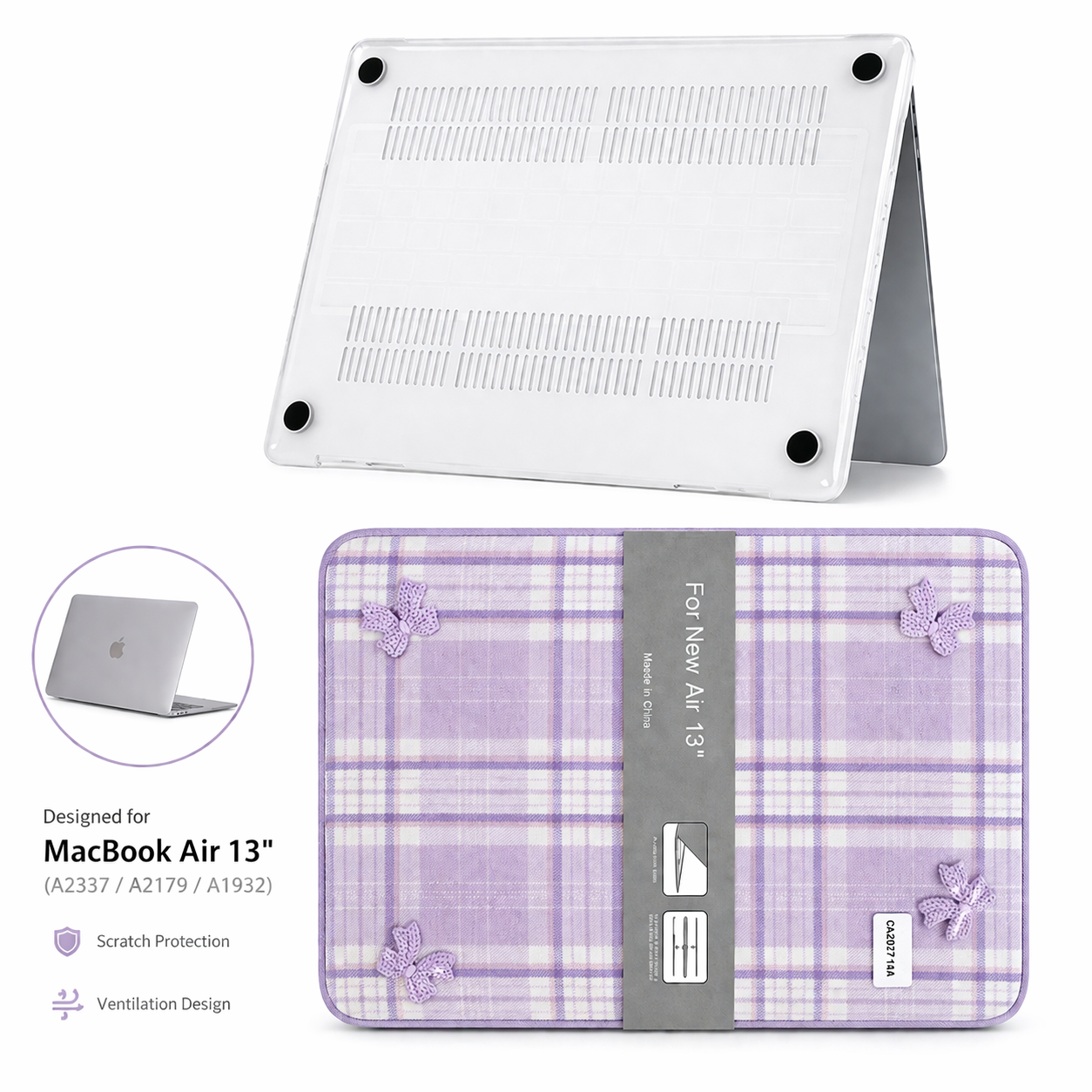 Torbica za prijenosno računalo + prozirna zaštita za tipkovnicu "CA2027-SB" MacBook Air 13(A2338/A2251/A2289/A2159/A1989/A1708/A1706)