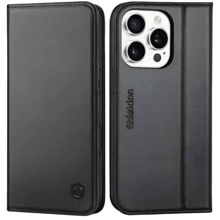 Preklopna torbica "Shieldon Leather" iPhone 16 Pro – Infostyle – Črna