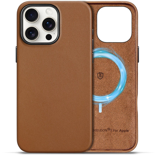 Shieldon usnjeni ovitek za iPhone 16 Pro Max Saddle Brown