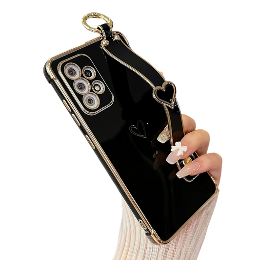 Ovitek za telefon z držalom ''Gold Heart'' za Samsung Galaxy A52/A52s 5G – Infostyle – Črna