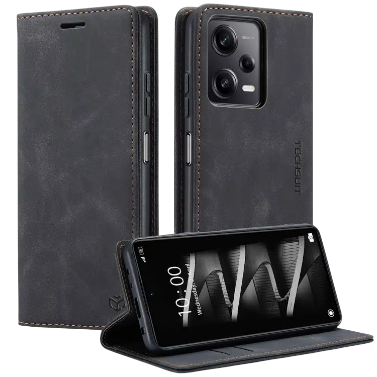 Preklopna torbica za telefon Xiaomi 14 Ultra, črna semiš – Techsuit – Črna