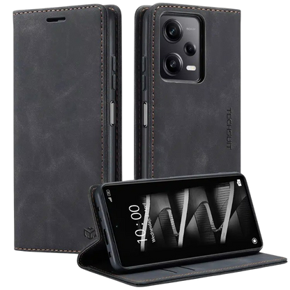 Preklopna torbica za telefon Xiaomi 14 Ultra, črna semiš – Techsuit – Črna