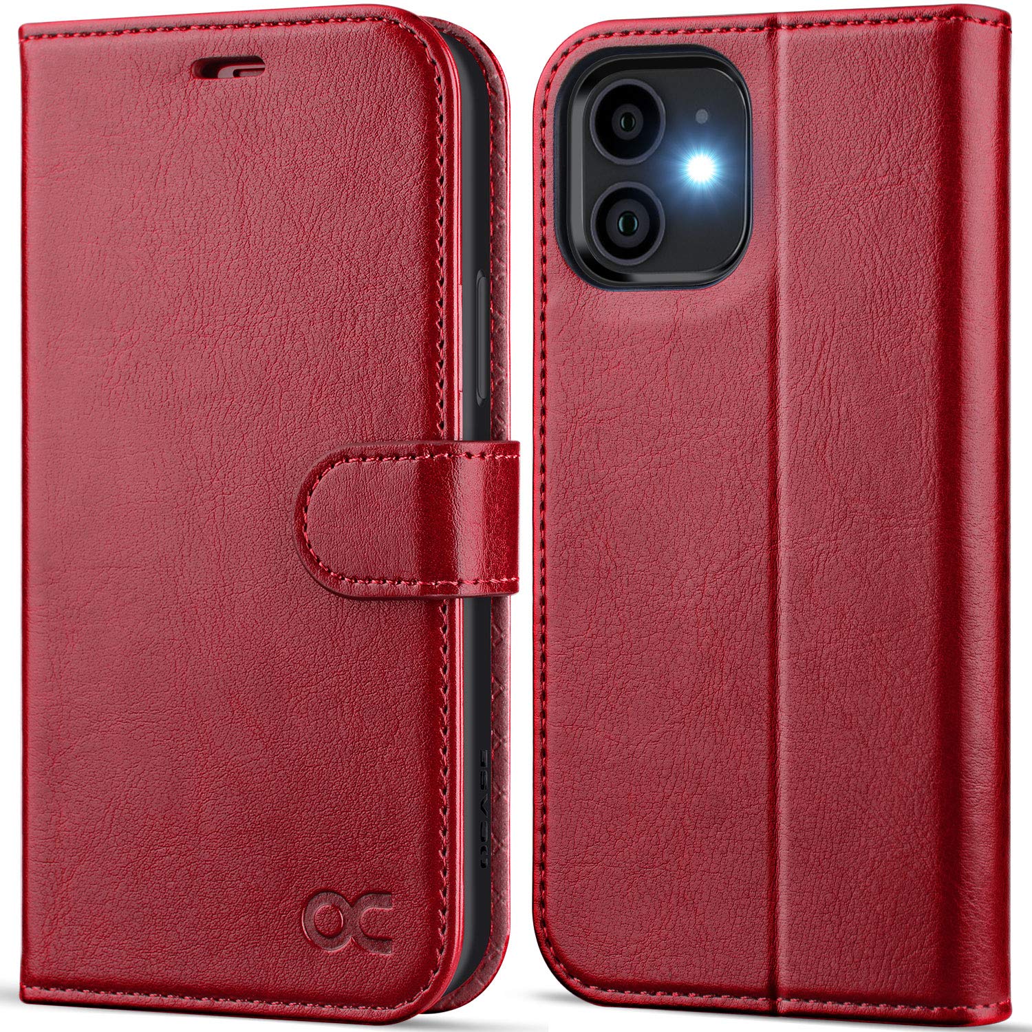 OCASE-preklopni-ovitek-denarnica-za-iPhone-12-Mini-5-4-RFID-stojalo-rdeča:OCASE preklopni ovitek-denarnica za iPhone 12 Mini (5,4") – RFID, stojalo, rdeča