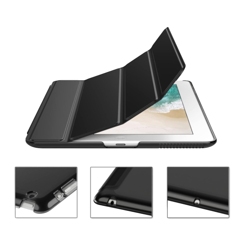 Preklopna torbica "Translucent" za tablični računalnik Apple iPad 2/3/4 – JETech – Črna / PC + mikrovlakna