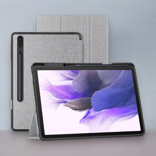 Preklopna torbica "Foluu" za tablični računalnik Samsung Galaxy Tab S7 Fe 12.4" – Siva / PU usnje + mikrovlakna