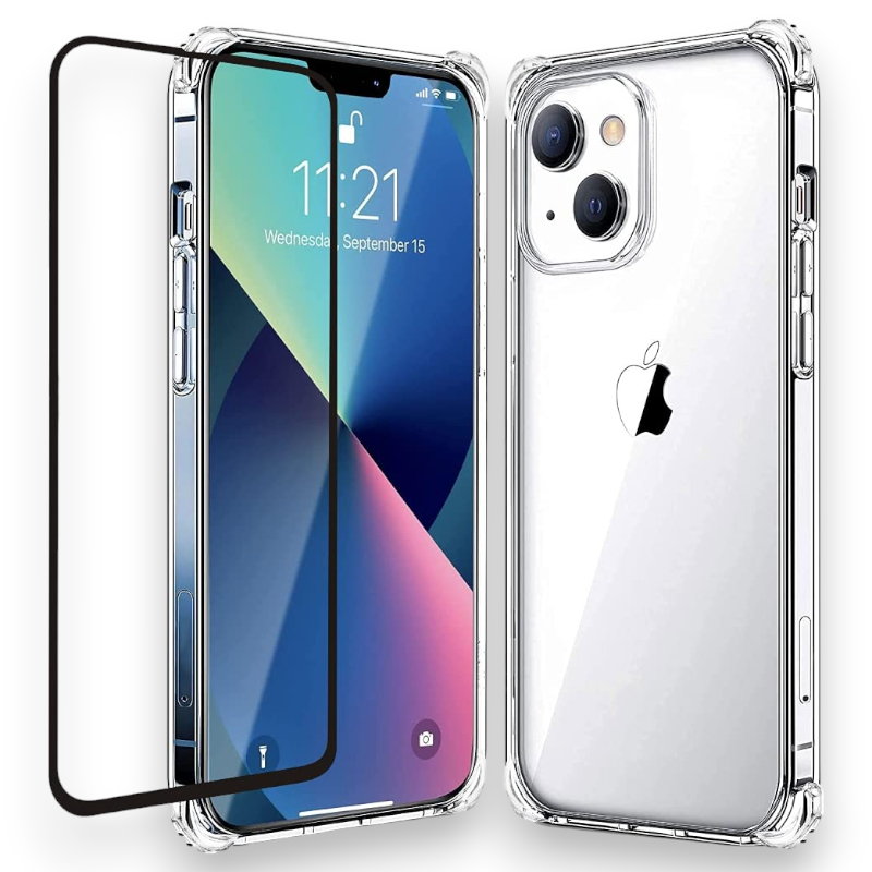 Komplet silikonski ovitek "Folmecket Antishock" + zaščitno steklo za iPhone 13 6.1" – Infostyle – Prozorna / TPU silikon