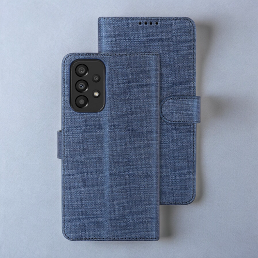 Preklopna torbica "Foluu Premium" za Samsung Galaxy A33 5G – Temno modra / Ekološko usnje + TPU silikon