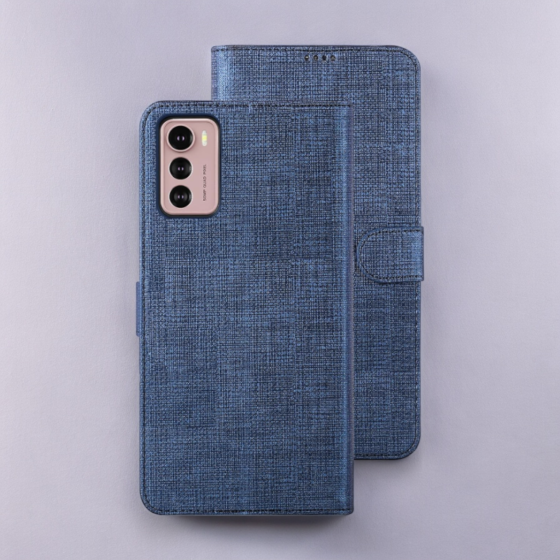 Preklopna torbica "Foluu Premium" za Motorola Moto G42 – Temno modra / Ekološko usnje + TPU silikon