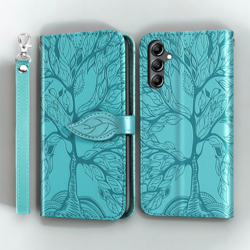 Preklopna torbica "Leaves" za Samsung Galaxy A14 – Infostyle – Modra / Umetno usnje + TPU silikon